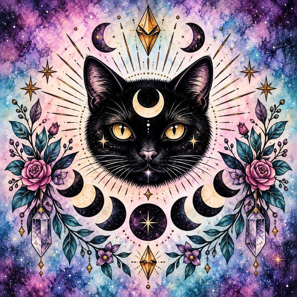 8 X 8 Framed Celestial Black Cat 0 B 98